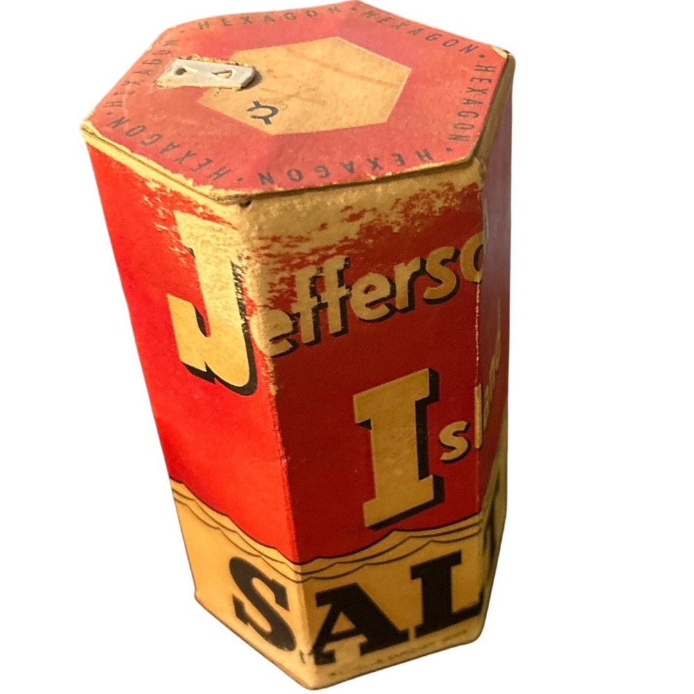 Vintage Jefferson Island Salt Hexagon Cardboard Container Advertising Prop